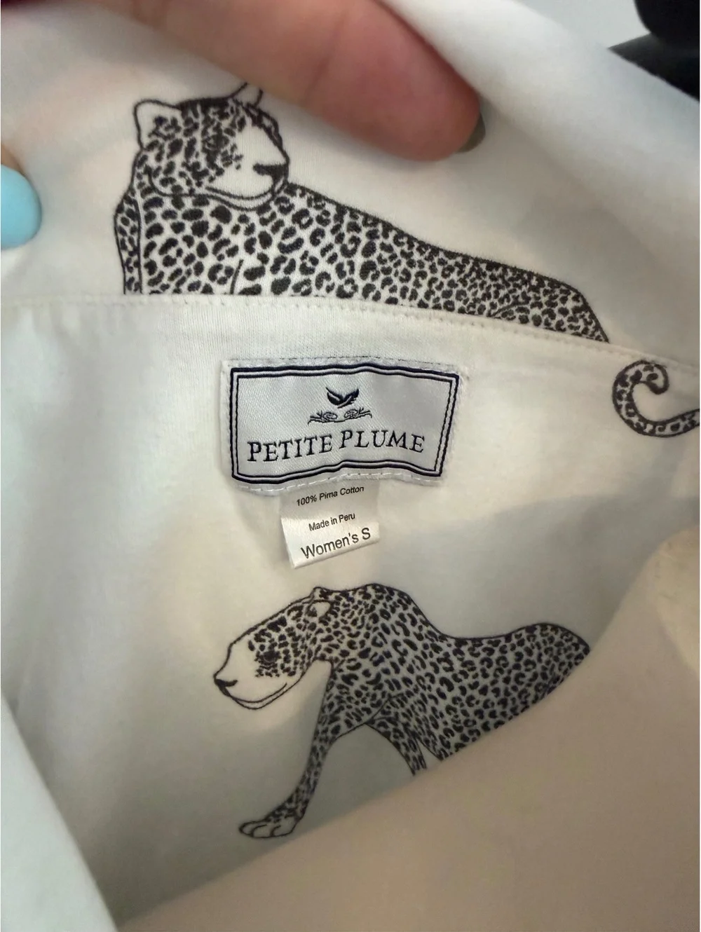 Petite Plume Women's Small White Cotton Leopard Print Pajama Shirt - Picture 6 of 10